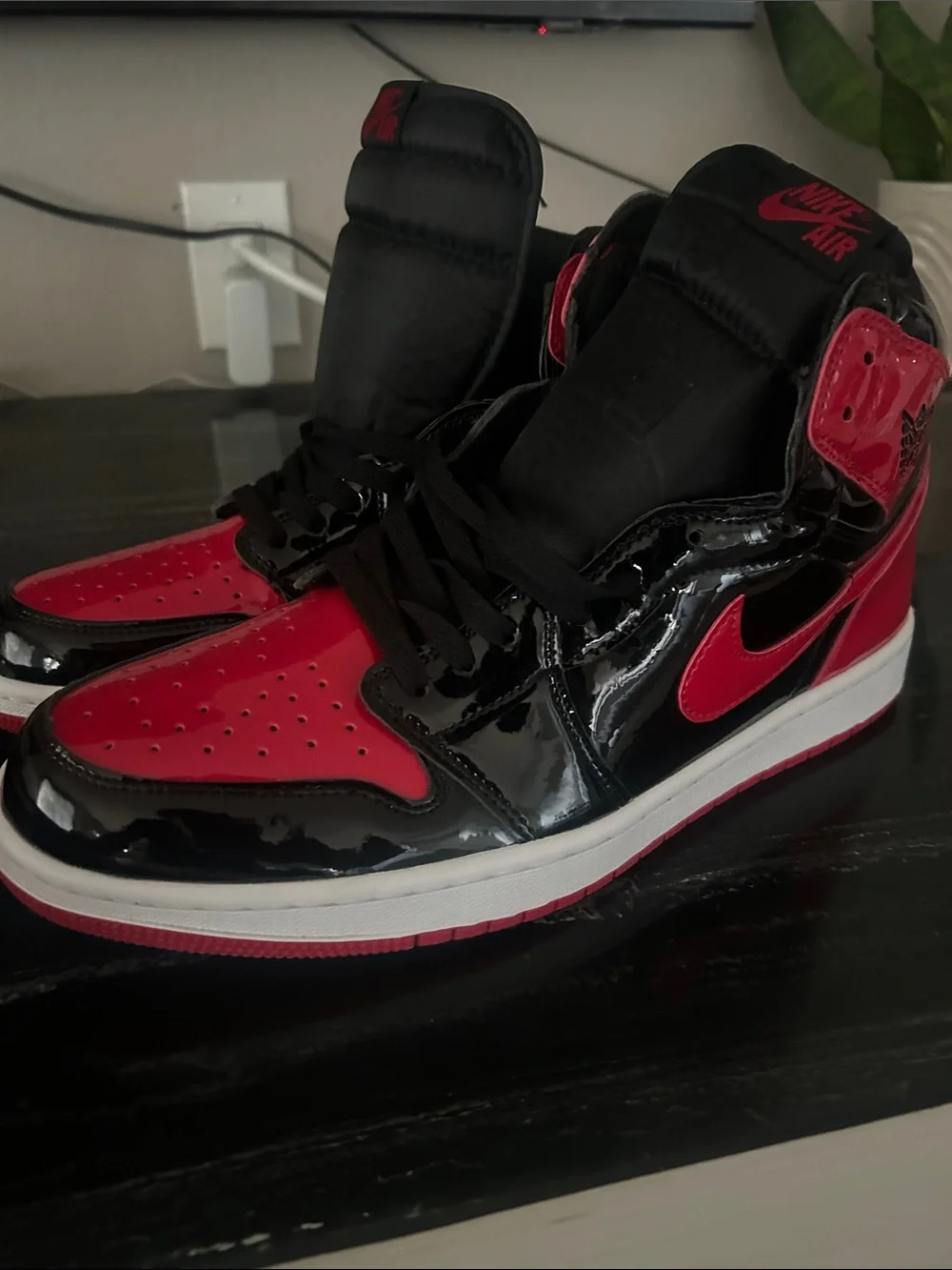 Jordan Patent Leather High-Top Sneakers in Black and Red No Box Unworn